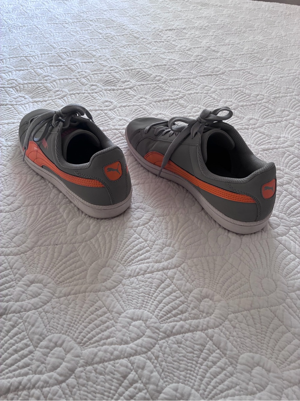 Puma Gray Sneakers with Orange Accents size 9.5